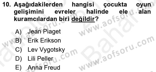 Çocuk Ve Oyun Dersi 2018 - 2019 Yılı (Vize) Ara Sınav Soruları 10. Soru