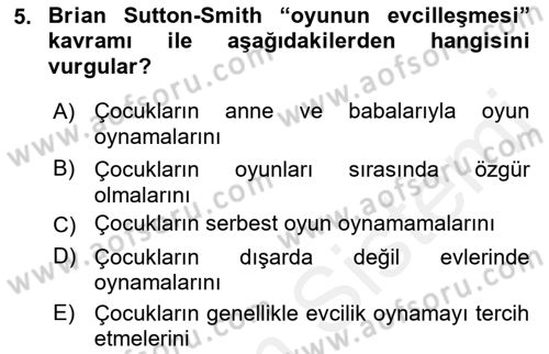 Çocuk Ve Oyun Dersi 2018 - 2019 Yılı (Vize) Ara Sınav Soruları 5. Soru