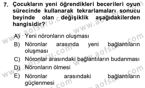 Çocuk Ve Oyun Dersi 2018 - 2019 Yılı (Vize) Ara Sınav Soruları 7. Soru