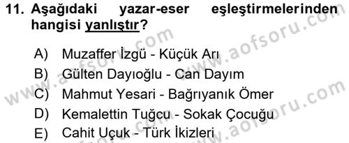 Çocuk Edebiyatı Ve Medya Dersi 2016 - 2017 Yılı 3 Ders Sınavı 11. Soru