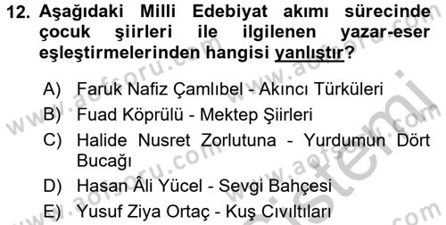 Çocuk Edebiyatı Ve Medya Dersi 2016 - 2017 Yılı 3 Ders Sınavı 12. Soru