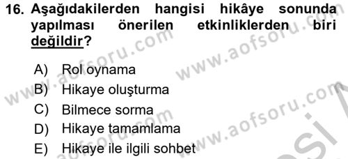 Çocuk Edebiyatı Ve Medya Dersi 2016 - 2017 Yılı 3 Ders Sınavı 16. Soru