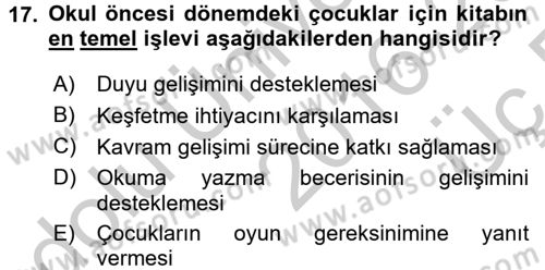 Çocuk Edebiyatı Ve Medya Dersi 2016 - 2017 Yılı 3 Ders Sınavı 17. Soru