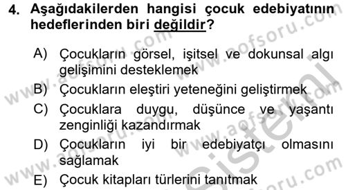Çocuk Edebiyatı Ve Medya Dersi 2016 - 2017 Yılı 3 Ders Sınavı 4. Soru