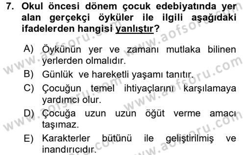 Çocuk Edebiyatı Ve Medya Dersi 2016 - 2017 Yılı 3 Ders Sınavı 7. Soru