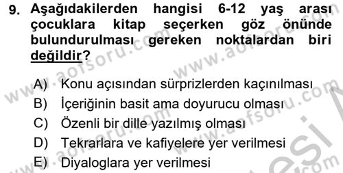 Çocuk Edebiyatı Ve Medya Dersi 2016 - 2017 Yılı 3 Ders Sınavı 9. Soru