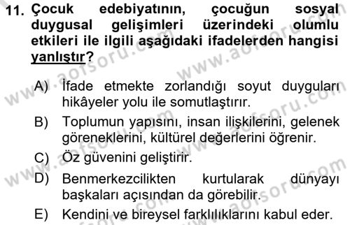 Çocuk Edebiyatı Ve Medya Dersi Ara Sınavı Deneme Sınav Soruları 11. Soru