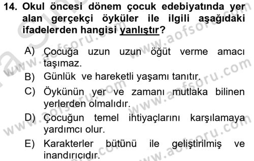 Çocuk Edebiyatı Ve Medya Dersi Ara Sınavı Deneme Sınav Soruları 14. Soru