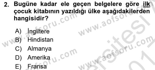 Çocuk Edebiyatı Ve Medya Dersi Ara Sınavı Deneme Sınav Soruları 2. Soru