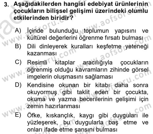 Çocuk Edebiyatı Ve Medya Dersi Ara Sınavı Deneme Sınav Soruları 3. Soru