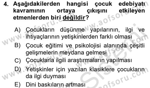 Çocuk Edebiyatı Ve Medya Dersi Ara Sınavı Deneme Sınav Soruları 4. Soru