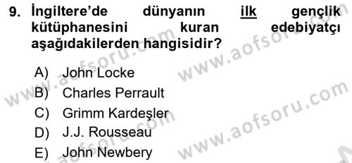 Çocuk Edebiyatı Ve Medya Dersi Ara Sınavı Deneme Sınav Soruları 9. Soru