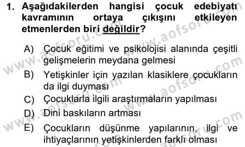 Çocuk Edebiyatı Ve Medya Dersi 2016 - 2017 Yılı (Final) Dönem Sonu Sınav Soruları 1. Soru