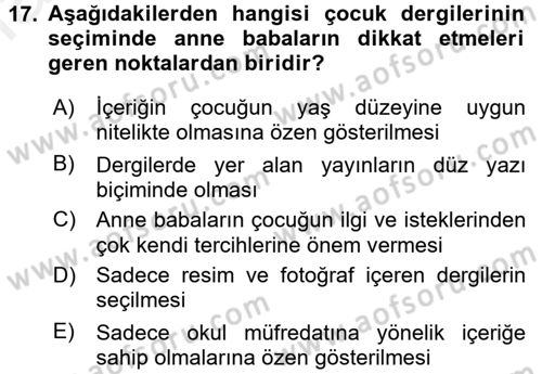Çocuk Edebiyatı Ve Medya Dersi 2016 - 2017 Yılı (Final) Dönem Sonu Sınav Soruları 17. Soru
