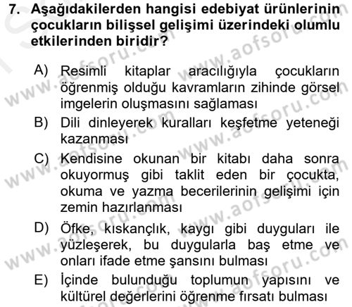 Çocuk Edebiyatı Ve Medya Dersi 2016 - 2017 Yılı (Final) Dönem Sonu Sınav Soruları 7. Soru