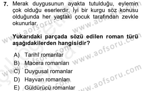 Çocuk Edebiyatı Ve Medya Dersi 2017 - 2018 Yılı 3 Ders Sınav Soruları 7. Soru
