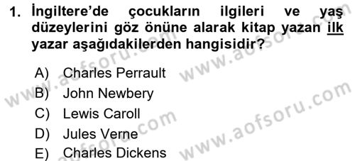 Çocuk Edebiyatı Ve Medya Dersi Ara Sınavı Deneme Sınav Soruları 1. Soru