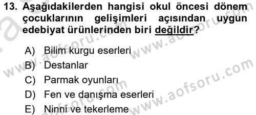 Çocuk Edebiyatı Ve Medya Dersi Ara Sınavı Deneme Sınav Soruları 13. Soru