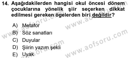 Çocuk Edebiyatı Ve Medya Dersi Ara Sınavı Deneme Sınav Soruları 14. Soru