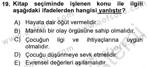 Çocuk Edebiyatı Ve Medya Dersi 2017 - 2018 Yılı (Vize) Ara Sınavı 19. Soru