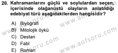 Çocuk Edebiyatı Ve Medya Dersi Ara Sınavı Deneme Sınav Soruları 20. Soru