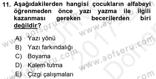 Çocuk Edebiyatı Ve Medya Dersi 2017 - 2018 Yılı (Final) Dönem Sonu Sınav Soruları 11. Soru