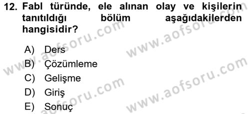 Çocuk Edebiyatı Ve Medya Dersi 2017 - 2018 Yılı (Final) Dönem Sonu Sınav Soruları 12. Soru