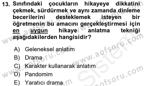 Çocuk Edebiyatı Ve Medya Dersi 2017 - 2018 Yılı (Final) Dönem Sonu Sınav Soruları 13. Soru