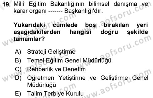 Kurum Uygulamaları Dersi 2017 - 2018 Yılı (Final) Dönem Sonu Sınav Soruları 19. Soru