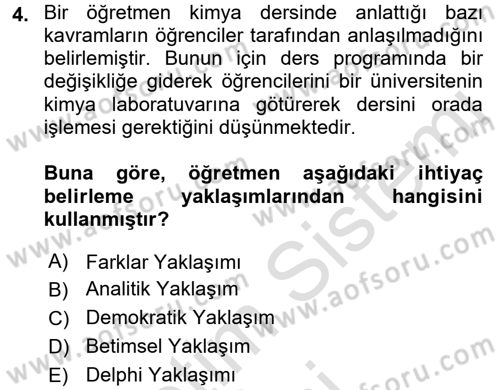 Çocuk Gelişiminde Program Dersi Ara Sınavı Deneme Sınav Soruları 4. Soru