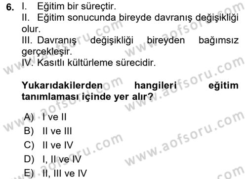 Çocuk Gelişiminde Program Dersi Ara Sınavı Deneme Sınav Soruları 6. Soru