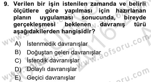 Çocuk Gelişiminde Program Dersi Ara Sınavı Deneme Sınav Soruları 9. Soru