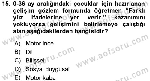 Çocuk Gelişiminde Program Dersi 2016 - 2017 Yılı (Final) Dönem Sonu Sınav Soruları 15. Soru