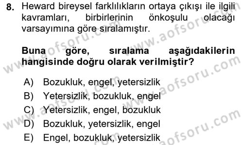 Çocuk Gelişiminde Program Dersi 2016 - 2017 Yılı (Final) Dönem Sonu Sınav Soruları 8. Soru