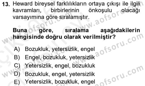 Çocuk Gelişiminde Program Dersi 2017 - 2018 Yılı 3 Ders Sınav Soruları 13. Soru