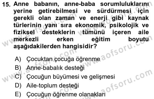 Çocuk Gelişiminde Program Dersi 2017 - 2018 Yılı 3 Ders Sınav Soruları 15. Soru