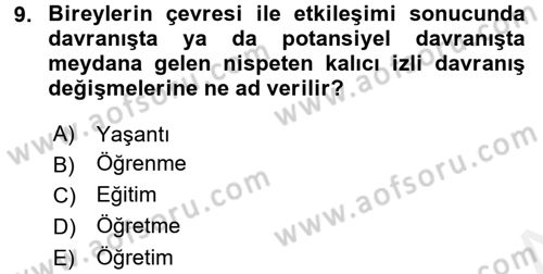 Çocuk Gelişiminde Program Dersi 2017 - 2018 Yılı 3 Ders Sınav Soruları 9. Soru