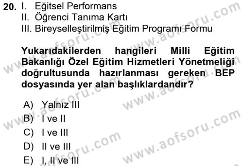 Çocuk Gelişiminde Program Dersi 2017 - 2018 Yılı (Final) Dönem Sonu Sınav Soruları 20. Soru