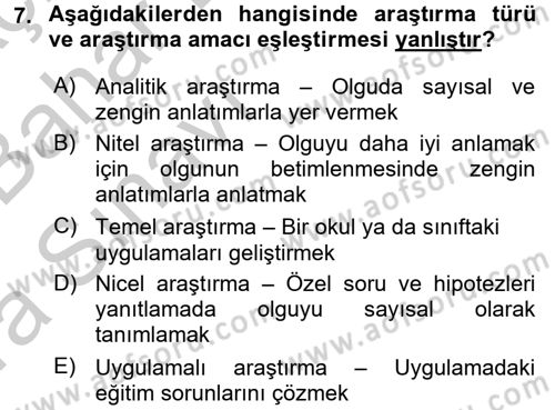 Çocukları Tanıma Ve Değerlendirme Dersi 2016 - 2017 Yılı (Vize) Ara Sınav Soruları 7. Soru
