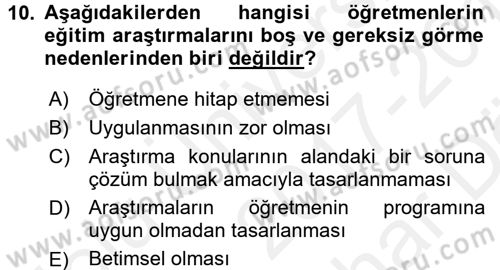 Çocukları Tanıma Ve Değerlendirme Dersi 2017 - 2018 Yılı (Vize) Ara Sınav Soruları 10. Soru