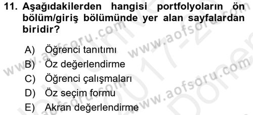 Çocukları Tanıma Ve Değerlendirme Dersi 2017 - 2018 Yılı (Final) Dönem Sonu Sınav Soruları 11. Soru