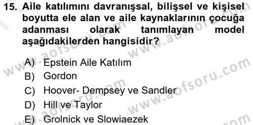 Çocukları Tanıma Ve Değerlendirme Dersi 2017 - 2018 Yılı (Final) Dönem Sonu Sınav Soruları 15. Soru