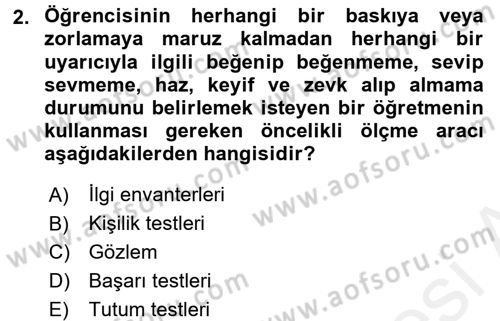 Çocukları Tanıma Ve Değerlendirme Dersi 2017 - 2018 Yılı (Final) Dönem Sonu Sınav Soruları 2. Soru