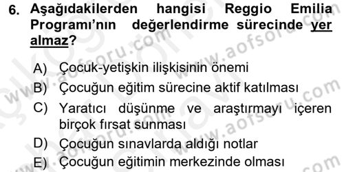 Çocukları Tanıma Ve Değerlendirme Dersi 2017 - 2018 Yılı (Final) Dönem Sonu Sınav Soruları 6. Soru