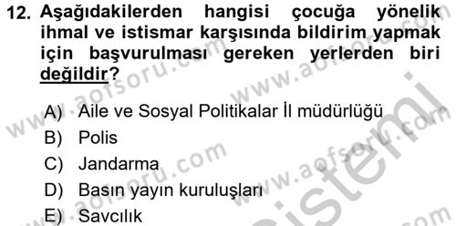Aile Eğitimi Dersi 2016 - 2017 Yılı 3 Ders Sınav Soruları 12. Soru