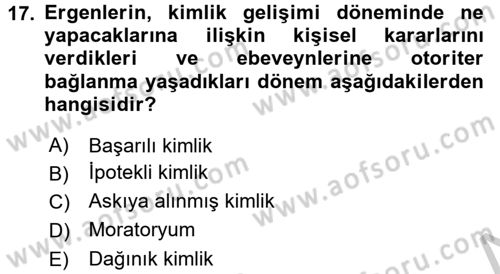 Aile Eğitimi Dersi 2016 - 2017 Yılı 3 Ders Sınav Soruları 17. Soru