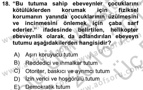 Aile Eğitimi Dersi 2016 - 2017 Yılı 3 Ders Sınav Soruları 18. Soru