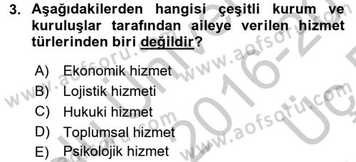 Aile Eğitimi Dersi 2016 - 2017 Yılı 3 Ders Sınav Soruları 3. Soru