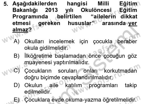 Aile Eğitimi Dersi 2016 - 2017 Yılı 3 Ders Sınav Soruları 5. Soru
