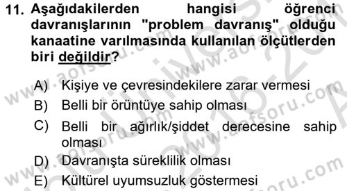 Aile Eğitimi Dersi Ara Sınavı Deneme Sınav Soruları 11. Soru
